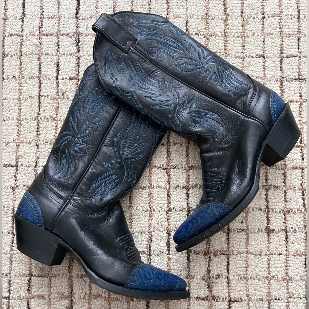 Vintage Justin Western Boots 6.5 B | Blue Snakeskin Leather |  Made USA